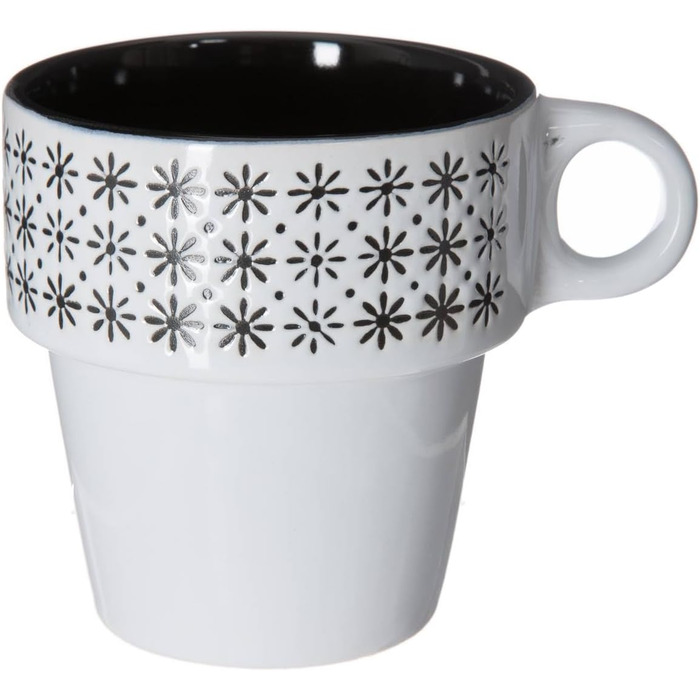 Набір келихів та тарілок Secret de Gourmet Ethnik (6 шт.) з емальованого стінглу, чорно-білий, 13x13x30 см