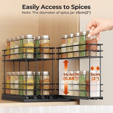 Організатор для спецій Orimade, висувна полиця для спецій, 3 шт. Чорний колір