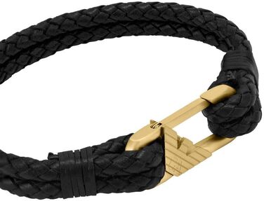 Чоловічий браслет Emporio Armani з нержавіючої сталі або шкіри з застібкою-ланцюгом (кремове золото та чорний)