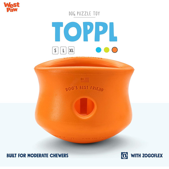 WEST PAW Zogoflex Toppl Treat Dispenser Dog Toy Puzzle - Interactive Chew Toy for Dogs - Dog Toy for Moderate Chewers, Fetch, Catch - Holds Dry Food, Treats, XL