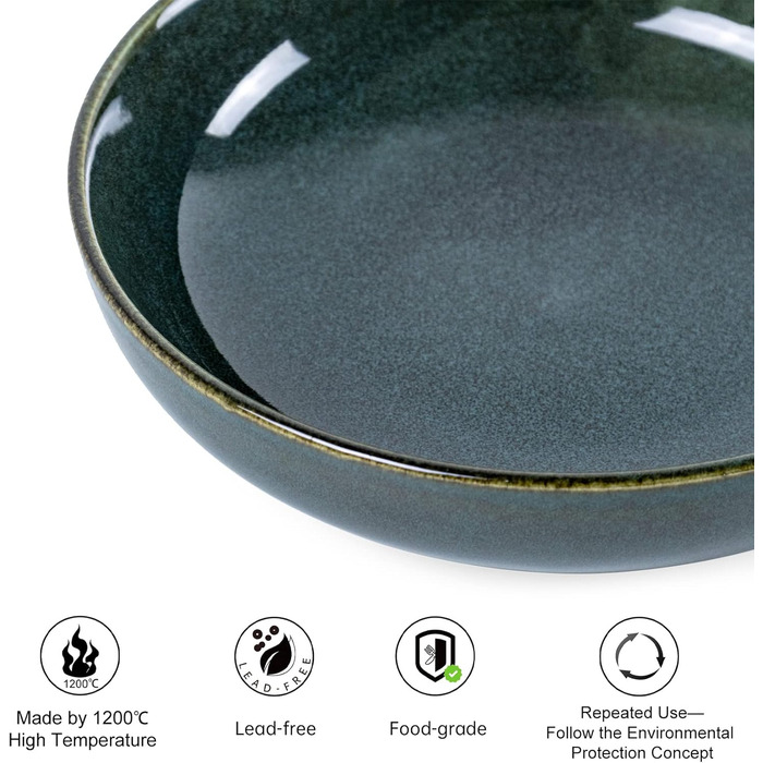 Набір супових тарілок UNICASA, 4 шт, порцеляна, 16 см, 740 мл, зелені