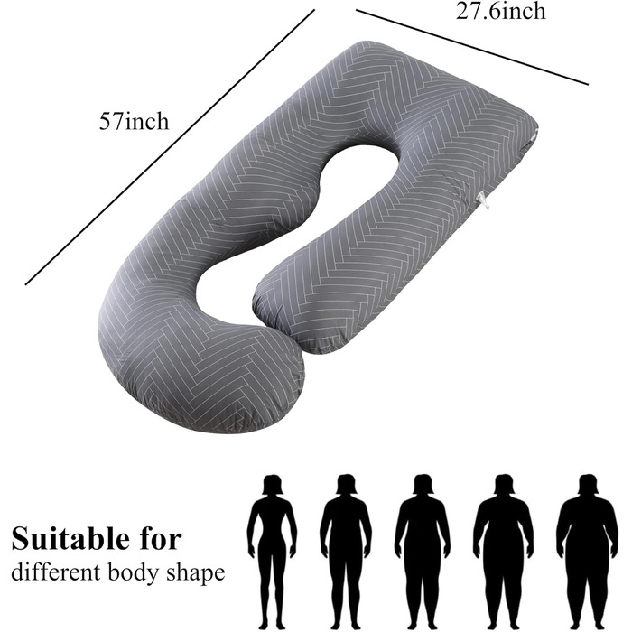 Подушка для вагітних Allopera, повного тіла, 145 см, знімний чохол, підтримка для ніг, спини, шиї, плечей, стегон, живота, трикотажна бавовна (темно-сірий)