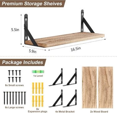 Настінна полиця з дерева, 2 шт. у комплекті, рустикальний стиль, з тримачем для рушників, світло-коричневий колір, для спальні, вітальні, ванної кімнати, кухні, офісу