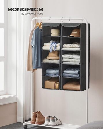 Організатор для шафи SONGMICS, навісний, складний, з металевими гачками та бамбуковими вставками (сірий, 2 шт.)