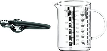 WMF Top Tools Manual Citrus Juicer 8 cm, Cromargan Stainless Steel, Lever Juice Press & Gourmet Glass Measuring Cup 1l, Heat-Resistant Glass, Scale for Liters, Milliliters, Cups, and Grams