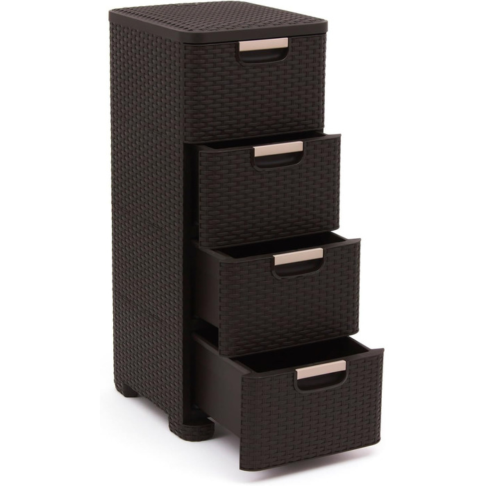 CURVER комод з 4 шухлядами STYLE, темно-коричневий, плетений, пластик, 33x38x79 см