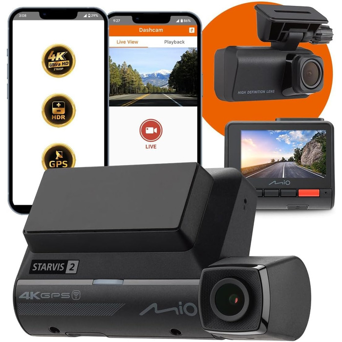 Відеореєстратор Mio MiVue 955W Pro 4K з GPS, Wi-Fi та нічним баченням HDR. STARVIS 2 (IMX678). 3 роки гарантії.