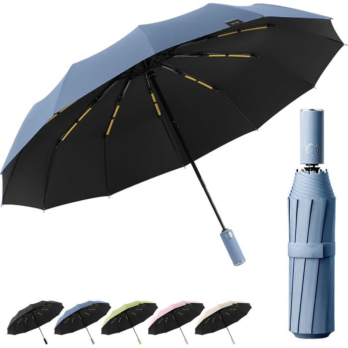 Автоматичний парасолька, штормостійкий, з захистом від УФ-променів, компактний, блакитний