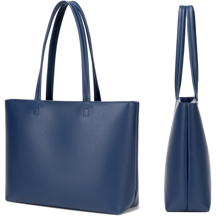 Жіноча сумка-шопер Tote Bag з PU шкіри для роботи, школи, покупок, темно-синя з блискавкою та внутрішніми кишенями
