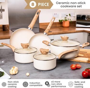 Non-stick cookware set - Induction cooktop cookware set - 5-piece kitchen cookware with lids - Cooking cream granite pot pots and pans - from Nuovva