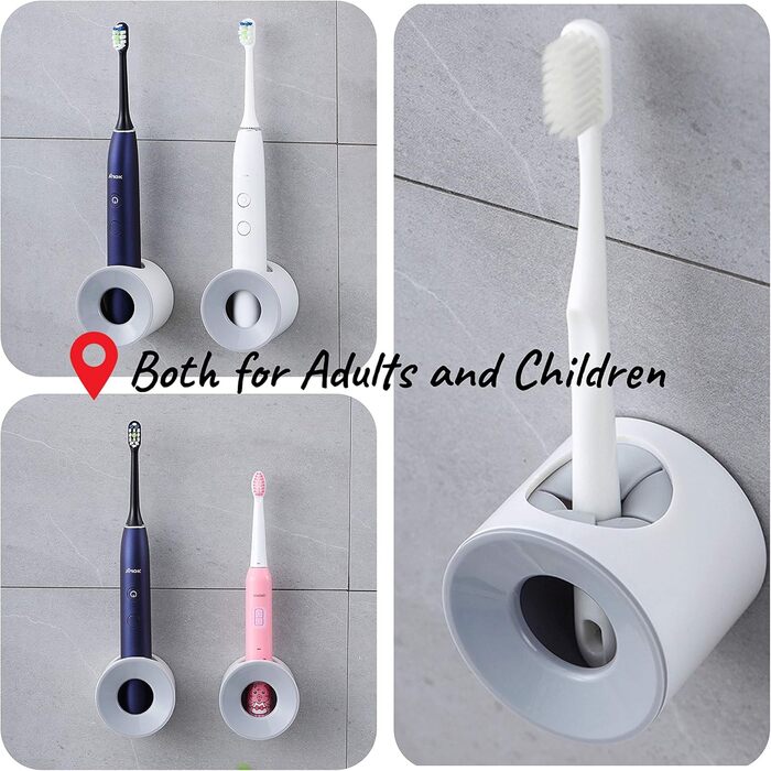 Electric Toothbrush Holder for Bathroom, Wall Mount for Shower, Space-Saving, Bathroom Storage, Organizer, Kids Toothbrush Holder, Bathroom Decor (4, gray)