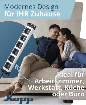 Розподільник розеток Kopp POWERversal сірий/чорний, 6 розеток, 1.4м, з заземленням