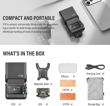 Godox IT32 - Спалах для камери Canon з X5C тригером, GN18, LED-підсвітка, сенсорний екран, магнітні фільтри