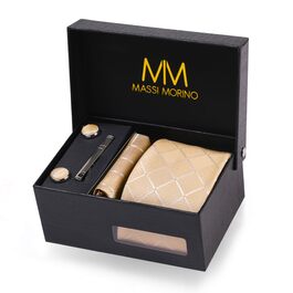 Набір краваток Massi Morino для чоловіків з нагрудним хустиною, краватковою голкою та затискачами для краваток, подарункова коробка - ідеальний вибір для весілля, універсальний розмір (Champagne Square)