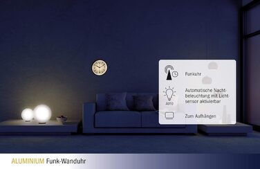 TFA Dostmann Analog Wall Clock, 60.3535, with Night Light, Quiet Movement with Second Hand, White/Silver, 60.3535.02, L 253 x W 253 x H 42 mm