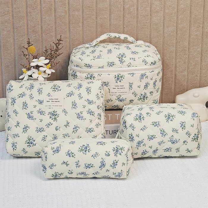 Набір косметичок 3 шт. для подорожей, косметичка для жінок з квітковим принтом, блакитний колір