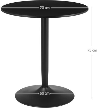 HOMCOM Dining Table, Round Kitchen Table, Modern Dining Table for 2 People, Bar Table Pedestal Table with Steel Leg, Non-Slip Foot Pad, Coffee Table for Living Room, Ø70 x 75 cm, Black 70L x 70W x 75H cm Black
