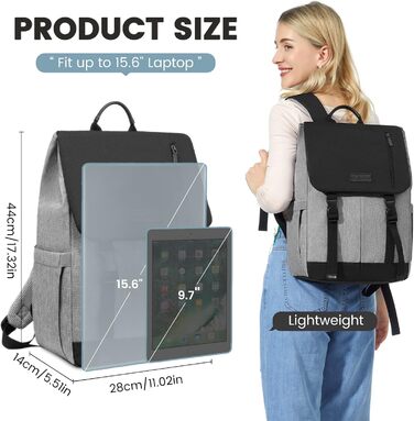 LOVEVOOK Рюкзак для жінок Елегантний 15.6 дюймів для ноутбука Водостійкий Шкільний рюкзак для дівчаток, підліток, рюкзак для жінок, рюкзак на кожен день, для університету, школи, подорожей, бізнесу (15.6 дюймів, Сірий, Чорний)