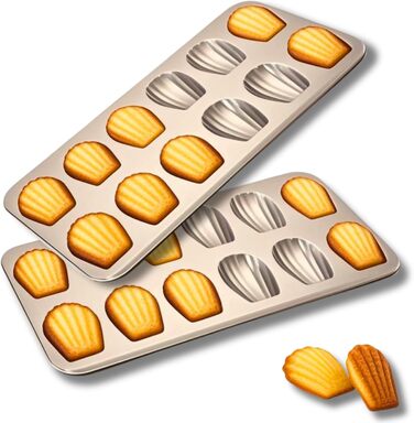 Форма для мадленів (2 шт) з антипригарним покриттям, 12 відділень, 40x24 см, з вуглецевої сталі, для випікання мадленів, кексів, брауні, шоколаду