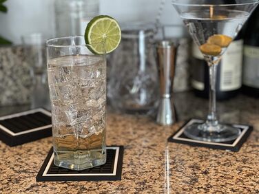 Highball & Chaser Coasters | 6-Piece Coaster Set | Square Absorbent Coasters for Drinks | Stylish Design Ideal for Home Decor or Bars