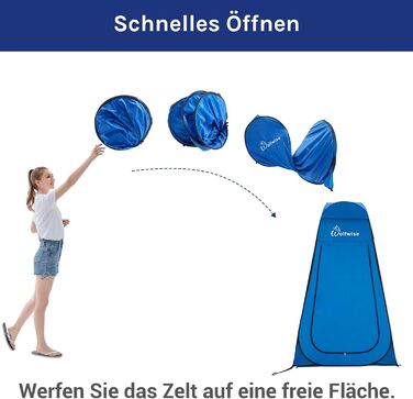 WolfWise Pop-Up Shower Tent with UV Protection - Portable Toilet & Changing Tent for Camping & Outdoor Use - Blue L