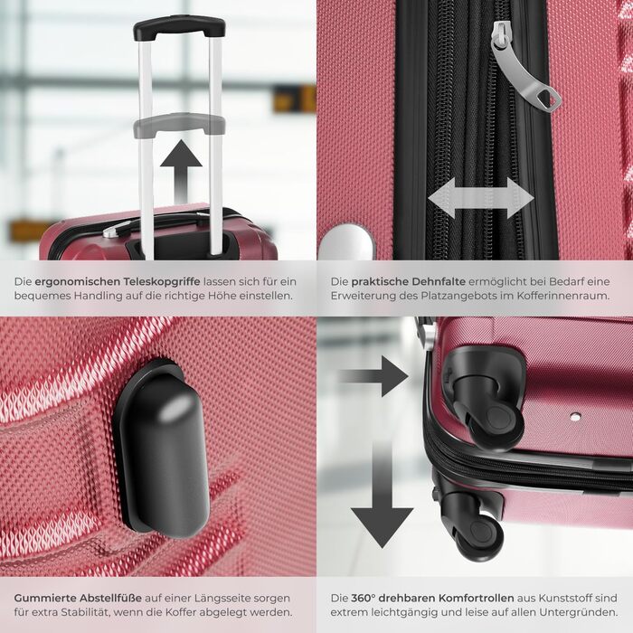 Набір валіз Tectake® 4 шт. з TSA замком, жорсткий корпус, телескопічна ручка, 4 колеса, 360° обертання, зелений (вишневий)