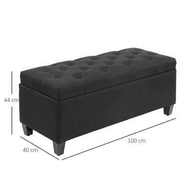 HOMCOM Bench with Cushion, Storage Chest Bench, Entryway, Bedroom, Living Room, Linen-like Polyester, Rubberwood, Black, 100 x 40 x 44 cm | Aosom