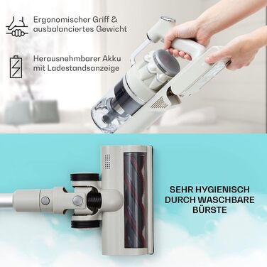 Бездротовий акумуляторний пилосос Klarstein без мішка з 4-ступеневим фільтром E12 EPA для шерсті тварин, килима та твердих підлог, ручний без мішка з насадкою для підлоги 180°