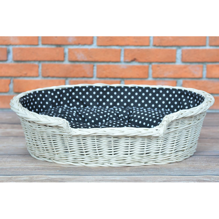 Wicker Dog Basket for Dog and Cat - Dog Bed, Cat Bed with Cushion, Pet Basket, Woven Cat Basket 60x43 H19 cm (80 x 60 x 26 cm, Beige)