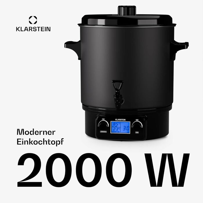 Klarstein Biggie Small - Canning Machine, Canning Pot, Preserving Pot, Mulled Wine Maker, electric, 16L capacity, 2000 Watt, adjustable temperature, timer up to 120 minutes, (Matt Black, 27 Liter (digital))