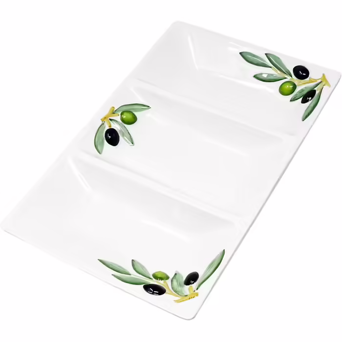 Handmade Rectangular Serving Platter made of Italian Ceramics in Olive Design, Three-Piece Serving Tray 31x21 cm
