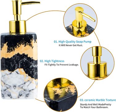 Набір аксесуарів для ванної кімнати (4 шт) – білий набір з дозатором для лосьйону, тримачем для зубних щіток, склянкою та мильницею – блискуча поверхня (мармур, білий) (чорний, білий)