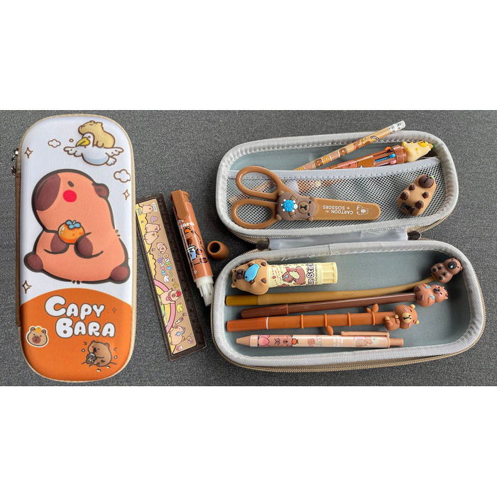 Багатофункціональний шкільний рюкзак Kapibara Jelly Pens, відтінки коричневого та бежевого