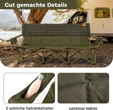 Крісло для кемпінгу Costway, розкладне, з регульованими підлокітниками, тримачами для напоїв та сумкою, вантажопідйомність 272 кг, для кемпінгу, риболовлі, пікніка (Зелений)