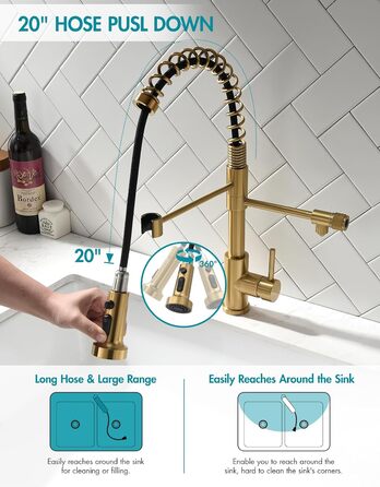 Інфрачервоний сенсорний змішувач для кухні з висувною лійкою, кухонна арматура 360° обертання, змішувач з одним важелем, для мийки, з спіральною пружиною, щіткове золото