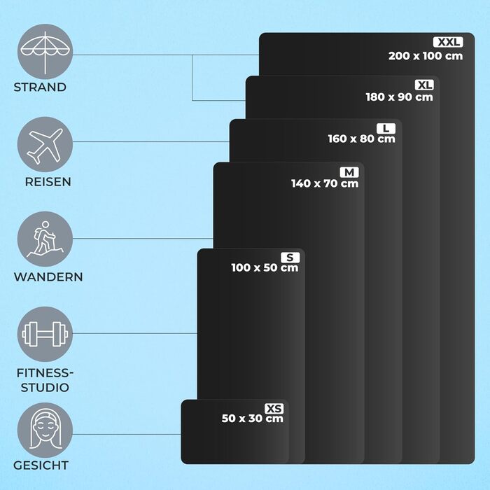 Набір з 3-х рушників Zenacross з мікрофібри з сумкою для перенесення - Швидковисихаючі та універсальні рушники для фітнесу - Розміри: XS, S, M - Petrolgrün Petrolgrün (Чорний, L - 160 x 80 см)