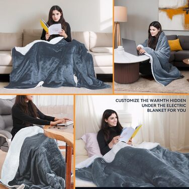 Електрична ковдра Olycism з автовимкненням, 160x130 см, 10 режимів нагріву, таймер, захист від перегріву, для дому та офісу, сіра
