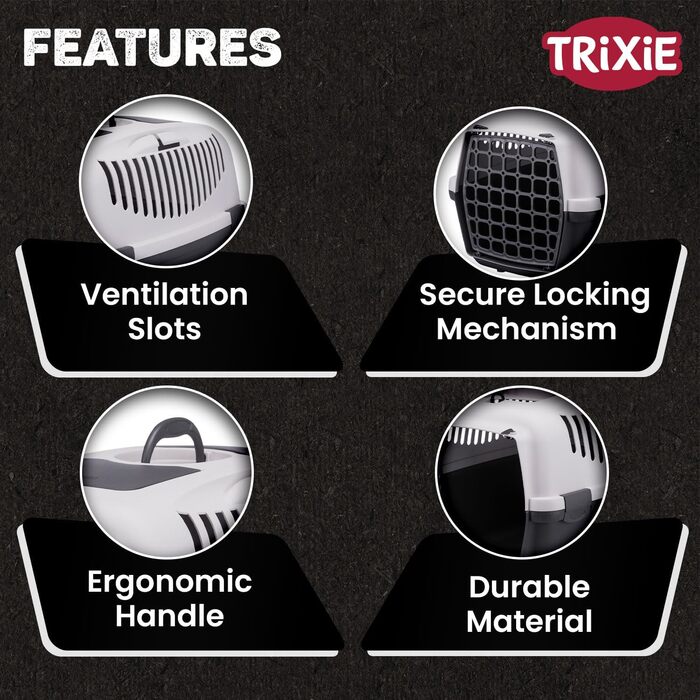 Транспортний бокс TRIXIE Capri 3 (S) – 40x38x61 см, сірий. Переноска для собак до 12 кг з металевою дверцятами та зручним ґратчастим верхом. 39831, темно-сірий/світло-сірий