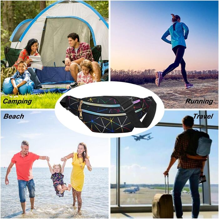 Спортивна поясна сумка Flintronic з підсвічуванням, чорна. Водостійка, з відділенням для карт, для подорожей, хайкінгу, велосипеду та активного відпочинку.