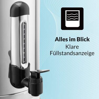 MONZANA® Glühwein Warmer 6.8L with Tap, Drip Tray, Thermostat (30-110°C), Hot Beverage Dispenser, Stainless Steel, Canning Pot, Punch Warmer, Hot Beverage Machine (8.8 L)