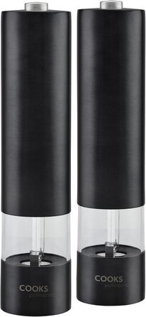 Набір електричних мельниць для солі та перцю Cooks Professional з регулюванням помелу, нержавіюча сталь (чорний)