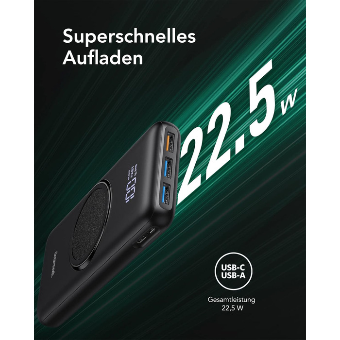 Power Bank Charmast 20000mAh з бездротовою зарядкою та PD 22.5W, чорний