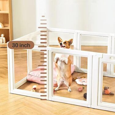 Прозорий акриловий вольєр для собак на внутрішній простір, легка збірка, прозорий загон для цуценят, кроликів, котів, свиней, міцний та легко чиститься, пластик, 76,2 см, 12 шт, висота 76,2 см