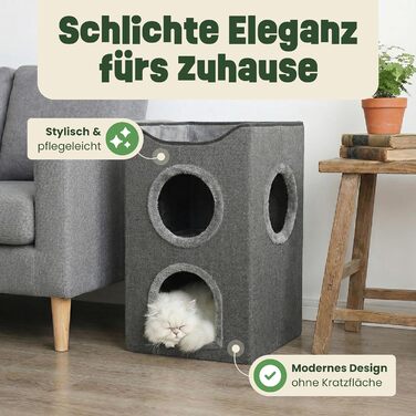 Кігтеточка-будиночок для котів Zooprinz Katzenhöhle – затишна печера для котів, тепле котяче ліжко бежевого кольору з подушкою, кіт-будиночок для дому як місце для відпочинку та укриття (46 × 41,5 × 60 см)