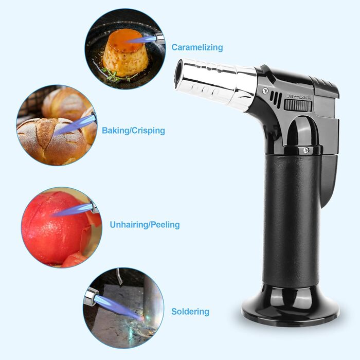 Регульований газовий пальник Flambierbrenner з 3 газовими соплами для кухні, гриля, крему-брюле та паяння. Поповнюваний Bunsenbrenner.