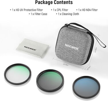 Набір фільтрів NEEWER 37mm UV/CPL/ND: Захисний, поляризаційний та нейтральний фільтри з кейсом