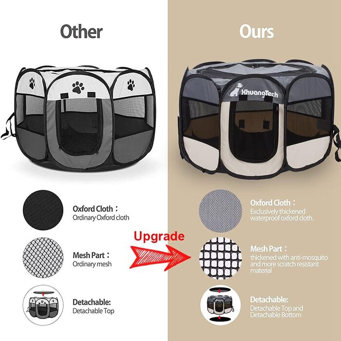 Клітка-манеж для тварин XhuangTech: собаки, коти, цуценята, 80x80x58,4 см, м'який матеріал, портативна, складана, для дому та вулиці, сірий та бежевий