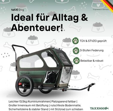 Фahrradanhänger TAXXI Dog M для собак до 40 кг - стабільний, з двома входами, сіткою, відбивачами, з'єднувачем, складаний, водостійкий