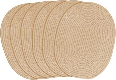 Fanquare Oval Woven Placemats Set of 6 Beige Cotton Rope Braided Placemats Heat-Resistant Washable Non-Slip Table Mats for Kitchen Dining Table, Home Decoration 30x40cm