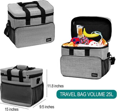 Набір для подорожей з собакою: сумка-переноска, миски та контейнери для їжі. Сірий, L